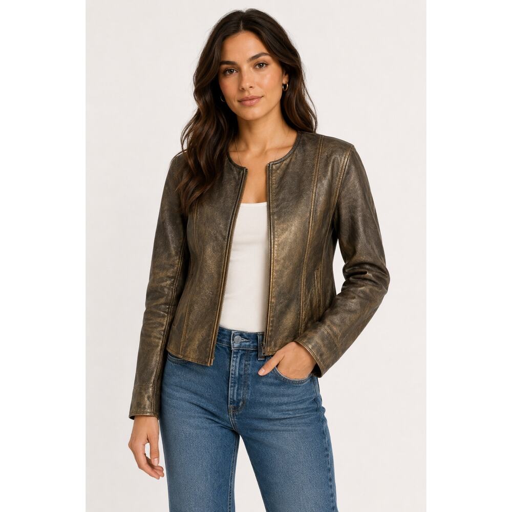 Vintage Leather Jacket Tower Hill Collection Bronze Women’s Size 14 Metallic